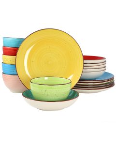 Elama Sebastian 18 Piece Double Bowl Stoneware Dinnerware Set in Assorted Colors