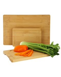 MegaChef 3 Piece 9 Inch, 12 Inch, and 15 Inch Bamboo Wood Cutting Board Set with Juice Grooves