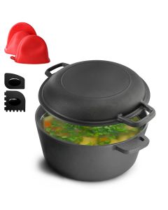 MegaChef 5 Quart Pre-Seasoned 2-in-1 Cast Iron Dutch Oven and Skillet