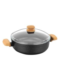Korkmaz Montana 2 Piece 3.5 Liter Aluminum Nonstick Low Casserole Dish with Lid and Faux Wood Handles